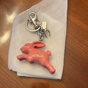 Coach Pink Glossy Rabbit Keychain Charm with Silver Hardware. BRAND NEW